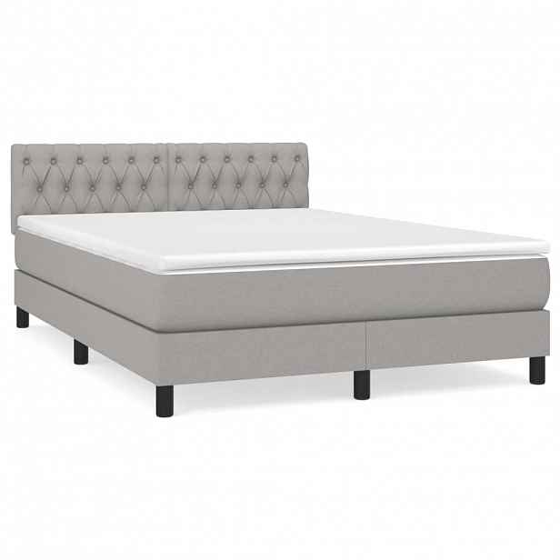vidaXL Box spring postel s matrací světle šedá 140 x 190 cm textil