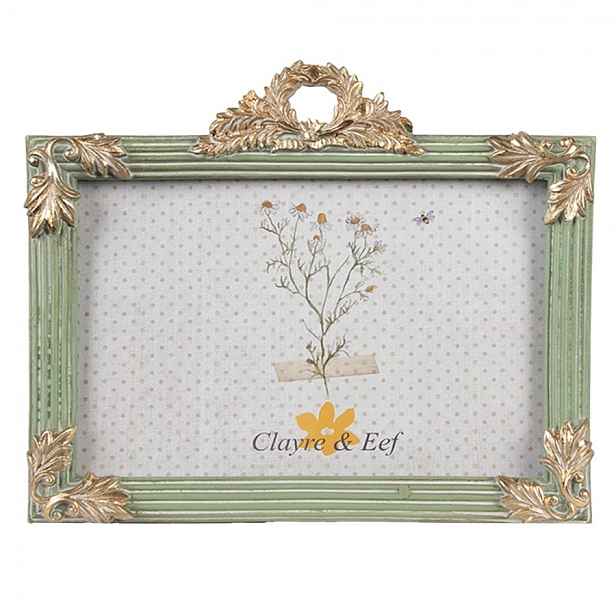 Zelený fotorámeček se zlatými listy - 17*2*14 cm / 10*15 cm Clayre & Eef