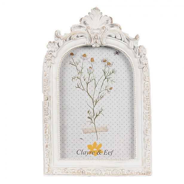Bílý antik fotorámeček s květinovým motivem - 13*2*31 cm / 10*15 cm Clayre & Eef