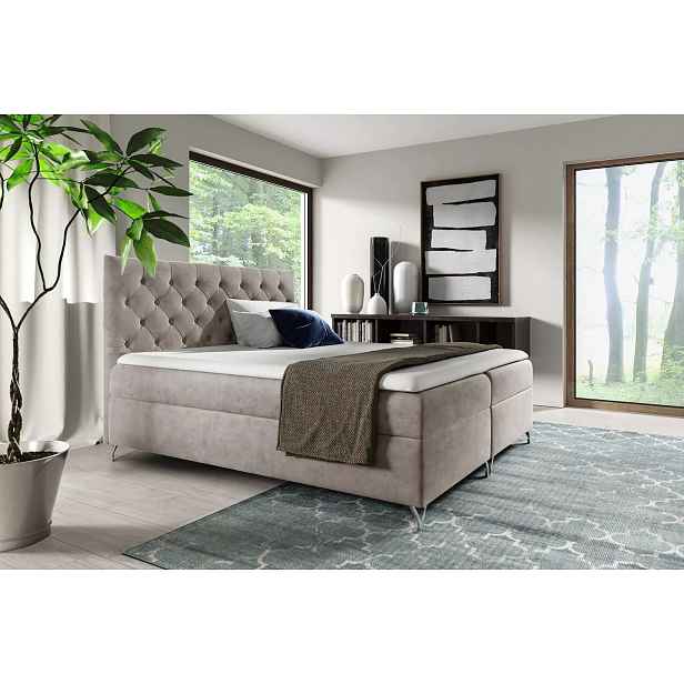 Boxspringová postel VENDELIN - 200x220, béžová + topper ZDARMA