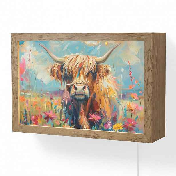 OnlyWow NÁSTĚNNÁ LAMPA Skotský horal - Příroda - Barevné - Květiny 30x20 cm