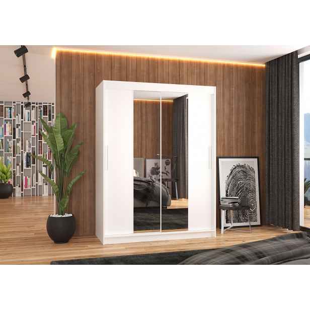 Šatní skříň se zrcadlem 150 cm GAFRA - bílá