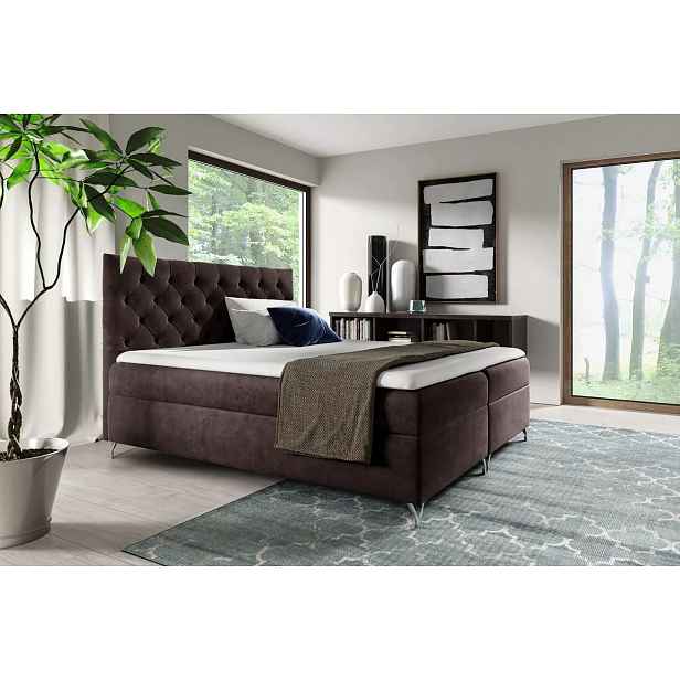 Boxspringová postel VENDELIN - 200x220, hnědá 1 + topper ZDARMA
