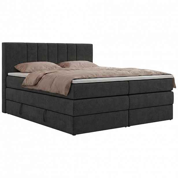 MKS POSTEL BOXSPRING INERO KING 180/200 - Tmavě šedá Strukturovaná látka - Topper Visco - H4