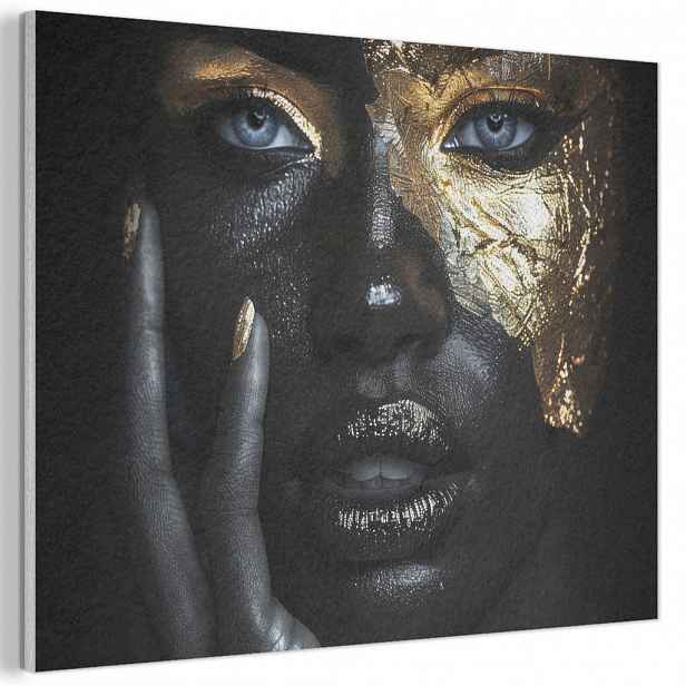 MuchoWow AKUSTICKÝ obraz Žena - Zlato - Portrét - Černobílý - Luxusní 80x60 cm