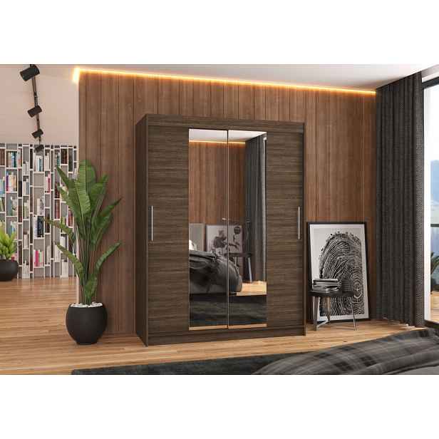 Šatní skříň se zrcadlem 150 cm GAFRA - tmavě hnědá