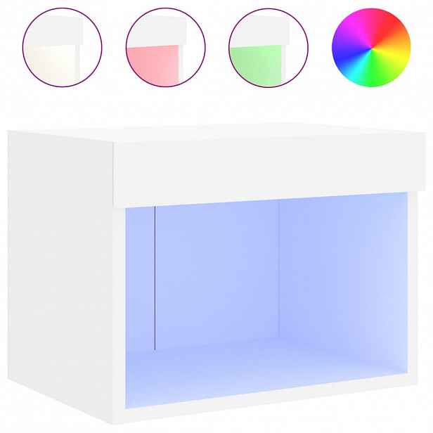 vidaXL Noční stolek s LED osvětlením nástěnný bílý