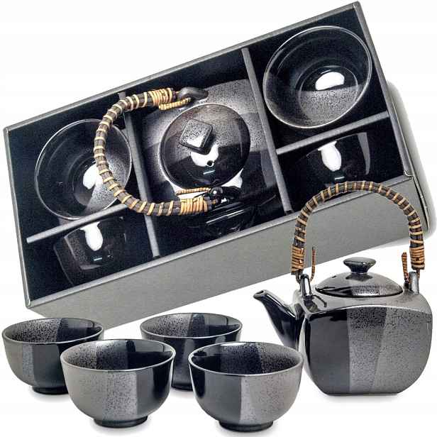 Japonský elegantní čajový set Šedočerný 5 kusů džbánků 600 ml