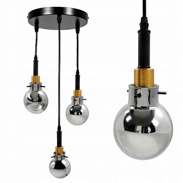 3-BODOVÁ Lampa Závit E14 Závěsný Stropní Lustr Loft Černo-zlatá