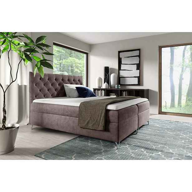 Boxspringová postel VENDELIN - 200x220, hnědá 2 + topper ZDARMA