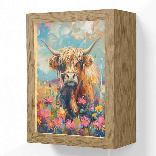 OnlyWow NÁSTĚNNÁ LAMPA Skotský horal - Příroda - Barevné - Květiny 15x20 cm