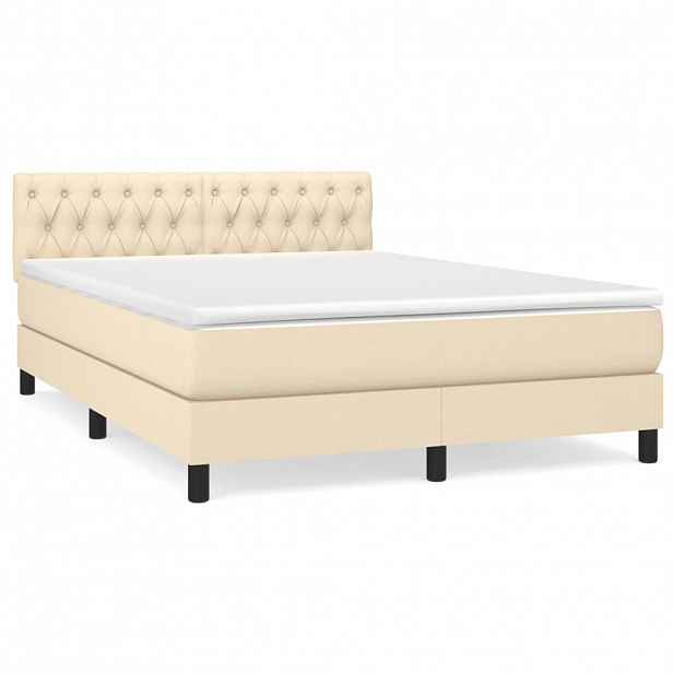 vidaXL Box spring postel s matrací krémová 140x190 cm textil