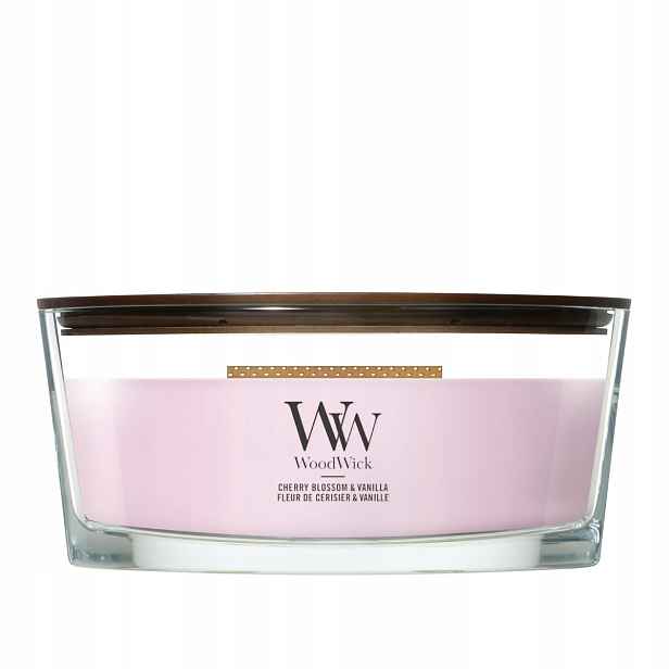 Vonná svíčka sójová Cherry Blossom & Vanilla Woodwick Loďka Elipsa 453.6