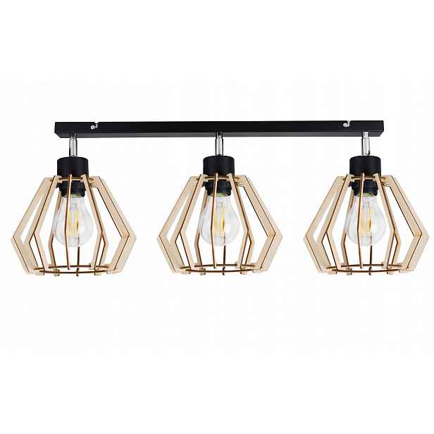 Závěsná stropní lampa Berge Diamantová dřevěná lampa 3x E27 Černá 60 cm