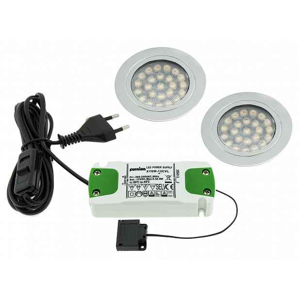 Kpl 2x Round Led 1,8W 12V stropní očko napájecí adaptér