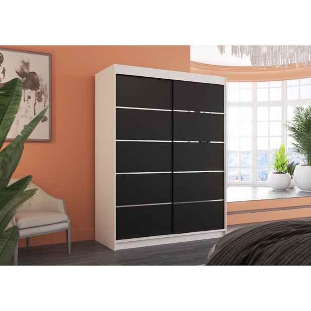 Šatní skříň s posuvnými dveřmi 150 cm FAKRIA - bílá / černá
