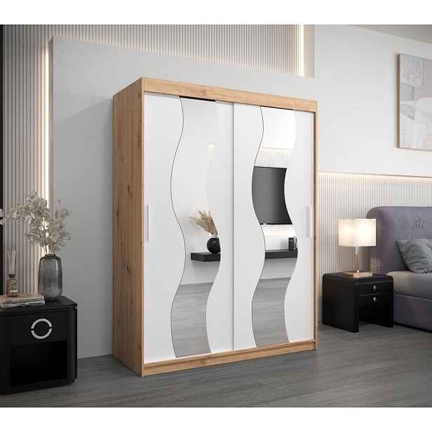 Šatní skříň se zrcadly IRMA - šířka 150 cm, dub artisan / bílá
