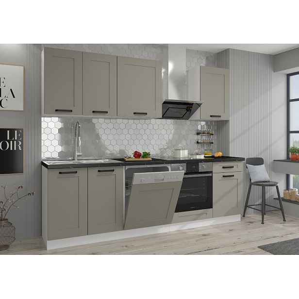 Kuchyňská linka 250 cm Luna 2 - Bílá + Clay grey