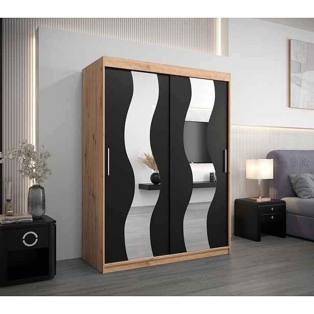 Šatní skříň se zrcadly IRMA - šířka 150 cm, dub artisan / černá