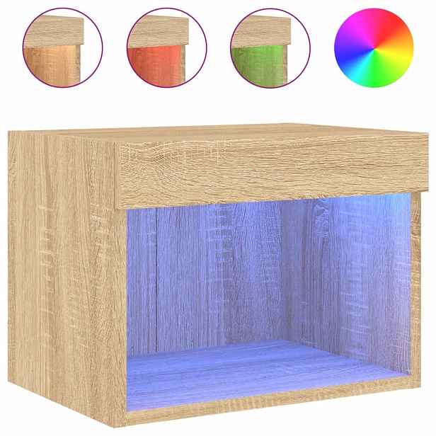 vidaXL Noční stolek s LED osvětlením nástěnný dub sonoma