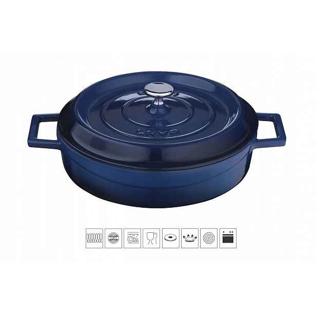 Litinový hrnec nízký kulatý 24cm modrý