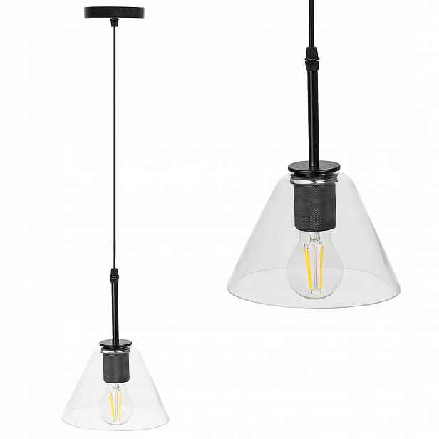 Závěsná Lampa Skleněná Kužel Černá Moderní