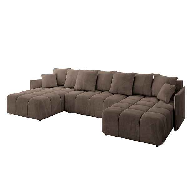 ALTDECOR SEDACÍ SOUPRAVA ve tvaru U s funkcí spaní a úložným prostorem LONLI-U 350x190x68 Hnědá Velur