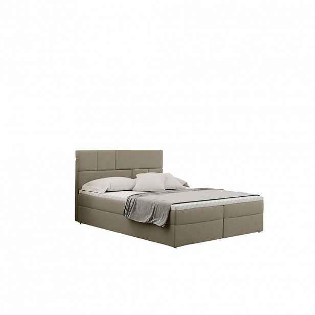 Kaiser Möbel KONTINENTÁLNÍ POSTEL s úložným prostorem a matrací BALI tkanina Mat Velvet Béžová 200x200 cm H2-Pocket