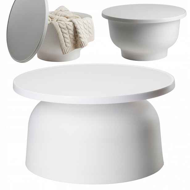 Kávový stolek OTTO2 bílá lavička Loft do obývacího pokoje zahrady kulatý 66 cm plast