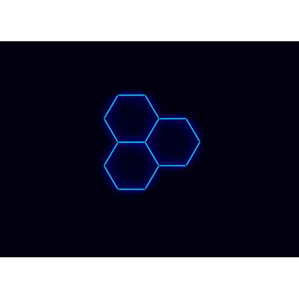 Kompletní Led hexagonové svítidlo modré, rozměr 3 elementy 168 x 166 cm