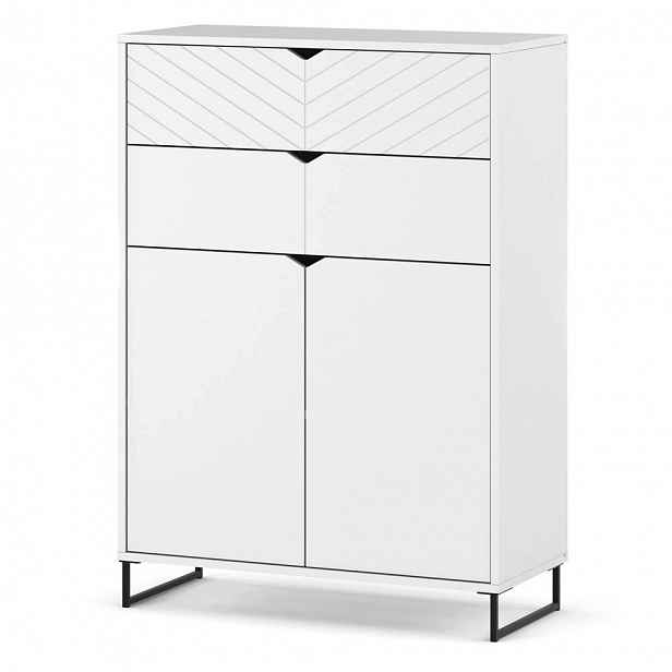 Bílá Komoda S Zásuvkami 80 CM 2D2S Moderní Skříňka Do Obývacího Pokoje Ložnice