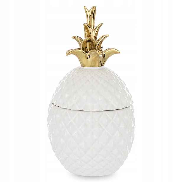 Kontejner Ananas Bílý Zlatý 23 cm Figurka Lesk Dekorace 25