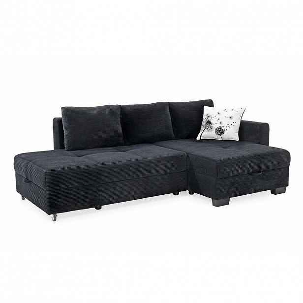 luma-home DVOULŮŽKOVÁ ROHOVÁ POHOVKA s úložným prostorem, 247 × 155 × 87 cm (Š×H×V), ležecká plocha 183 × 207 cm, černý kord / 15216