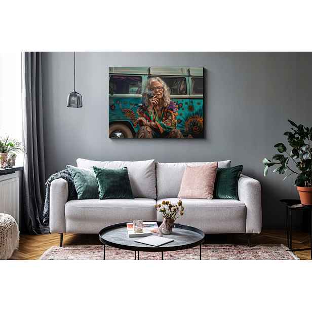Plakát Hippie Starší Žena Barevný Van Retro 100x75