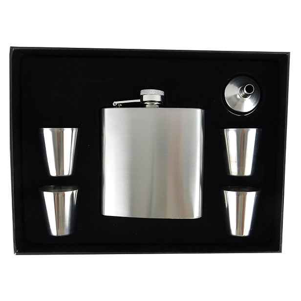 PROHOME - Láhev / placatka nerez 210ml, 4 pohárky a nálevka
