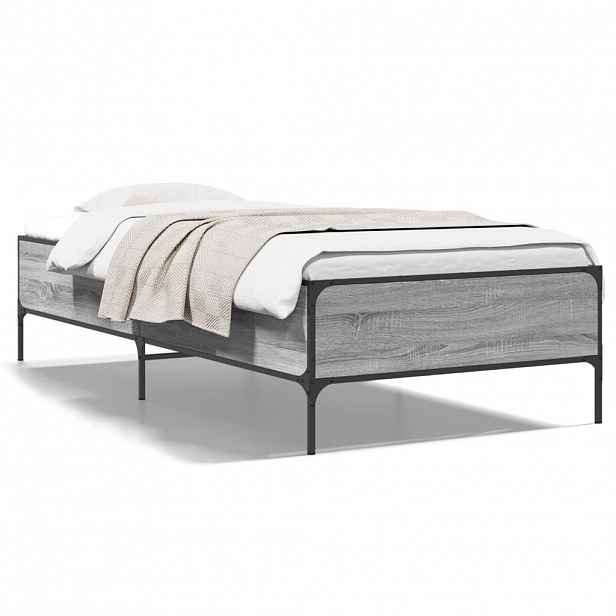 vidaXL Rám postele šedý sonoma 75 x 190 cm kompozitní dřevo a kov