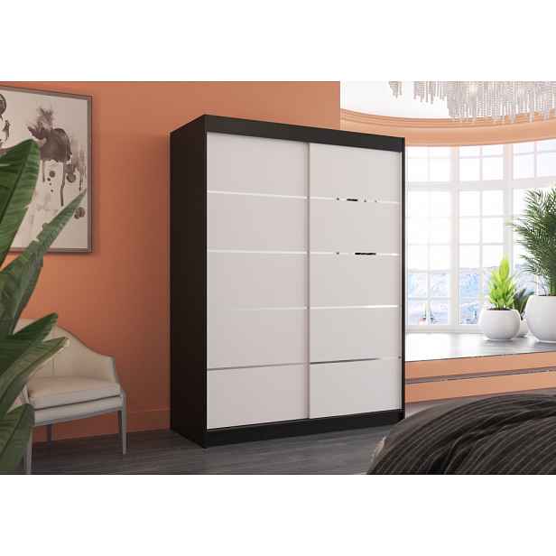Šatní skříň s posuvnými dveřmi 150 cm FAKRIA - černá / bílá