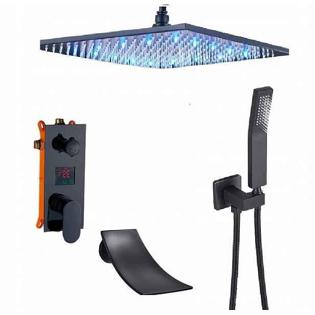 Černá sprchová baterie Vodopád 40 LCD Led