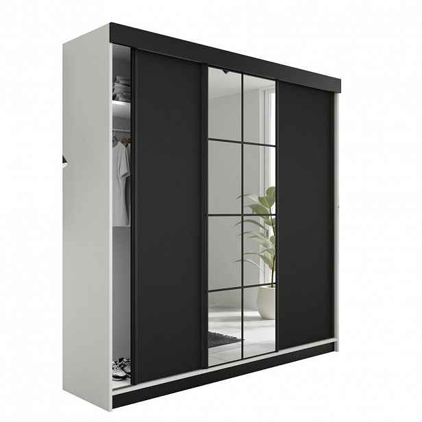 Kier Furniture POSUVNÁ ŠATNÍ SKŘÍŇ LAMARO - 250x205x59cm - Bílá & Černá