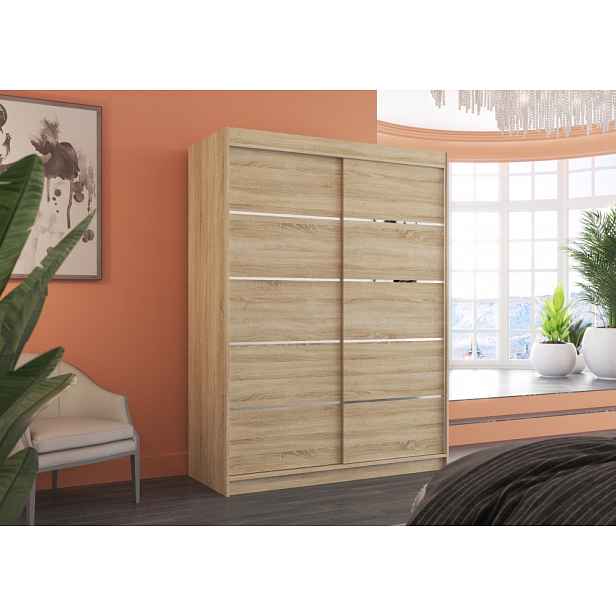 Šatní skříň s posuvnými dveřmi 150 cm FAKRIA - dub sonoma