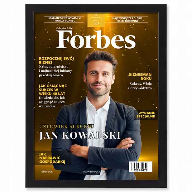 Tvoje fotka na obálce Forbes v rámu vtipný dárek 40x30 cm