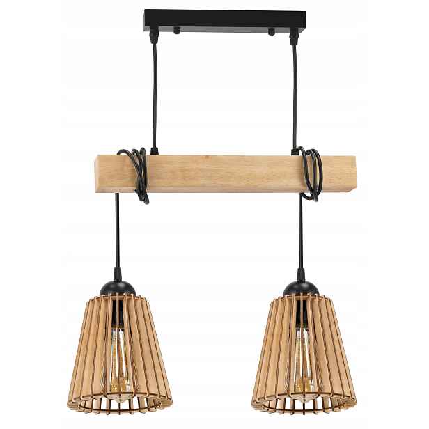 Závěsné Stropní Svítidlo Led Dřevěný nosník 2x E27 Dřevěný lustr Kužel