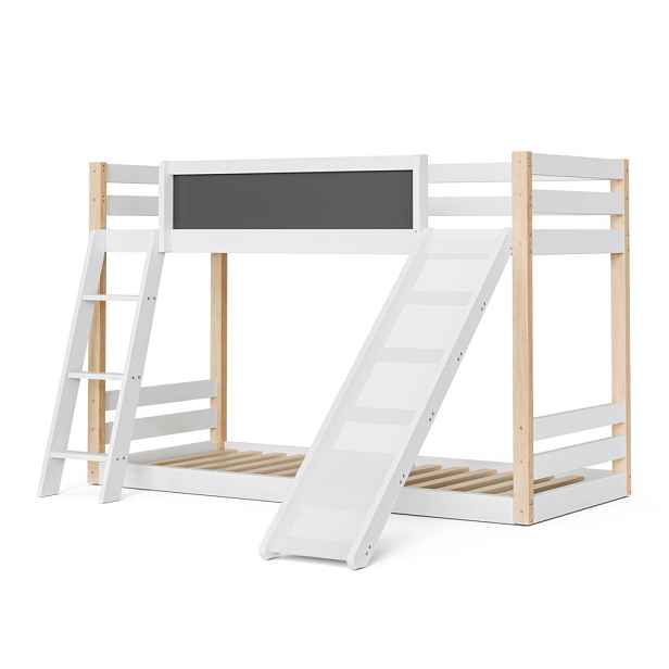 KOMHTOM PATROVÁ POSTEL 200x90 cm v bílé barvě se schodištěm a skluzavkami