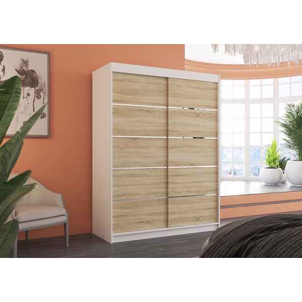 Šatní skříň s posuvnými dveřmi 150 cm FAKRIA - dub sonoma / bílá