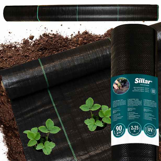 Silná agrotextilie proti plevelům Sillar černá Uv zahradní rohož 90 g/m2 2 x 25 m