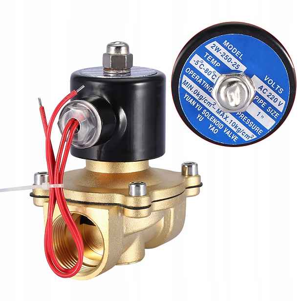 Elektromagnetický ventil DN25 1" mosaz normálně uzavřený 220V