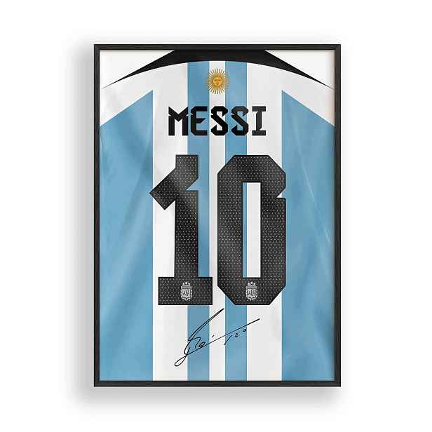 Obraz Lionel Messi Argentina Tričko Plakát Rámeček Dřevěný Černý 30x42 cm