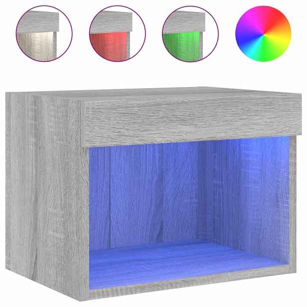 vidaXL Noční stolek s LED osvětlením nástěnný šedý sonoma
