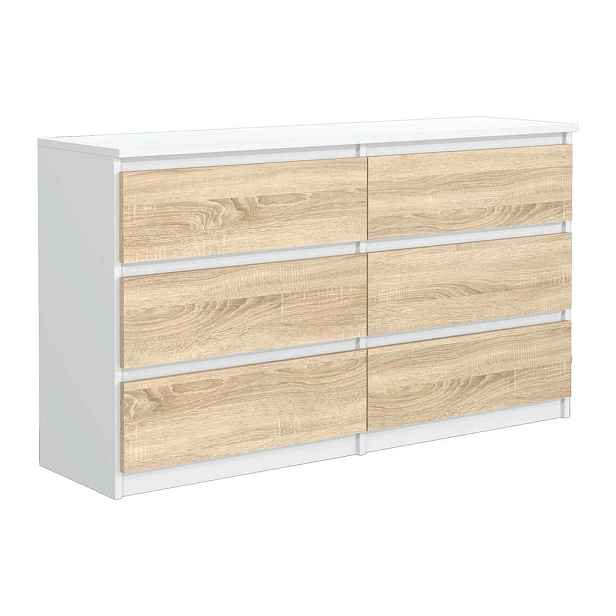 MASSENO KOMODA NUDO, 120/78,5/39 cm s 6 zásuvkami a dvířky, bílá