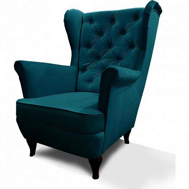 Beautysofa KŘESLO Chesterfield Falco tyrkysové s nohami v barvě wenge